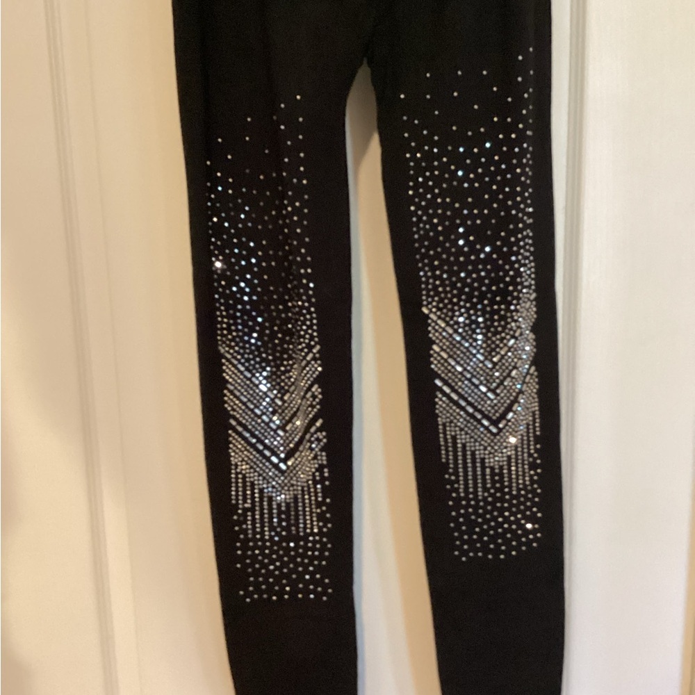 Black Leggings with Sparkling Silver Accents - Picture 2 of 3